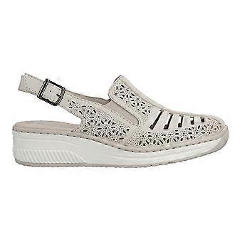 Women's Rieker 48763-60 | Beige Leather | Womens Low Wedge Slingback Summer Shoes