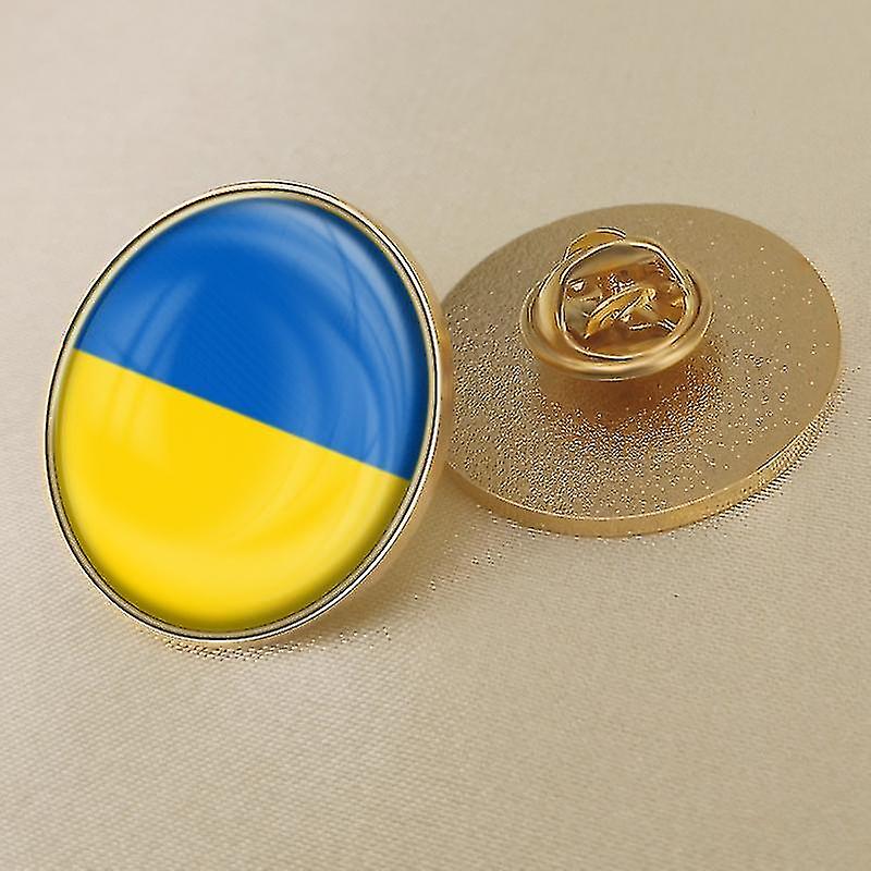 Ukrainian Flag Crystal Epoxy Badge Brooch - Style C