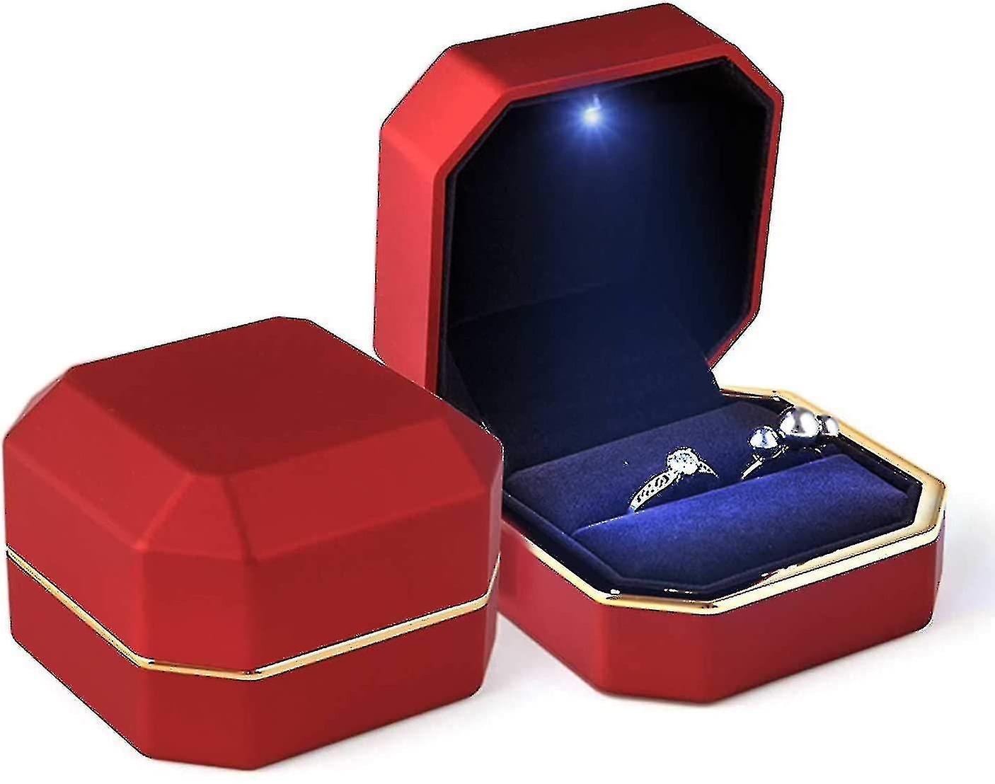 Luxury Ring Box, Square Velvet Wedding Ring Case With Led Light
