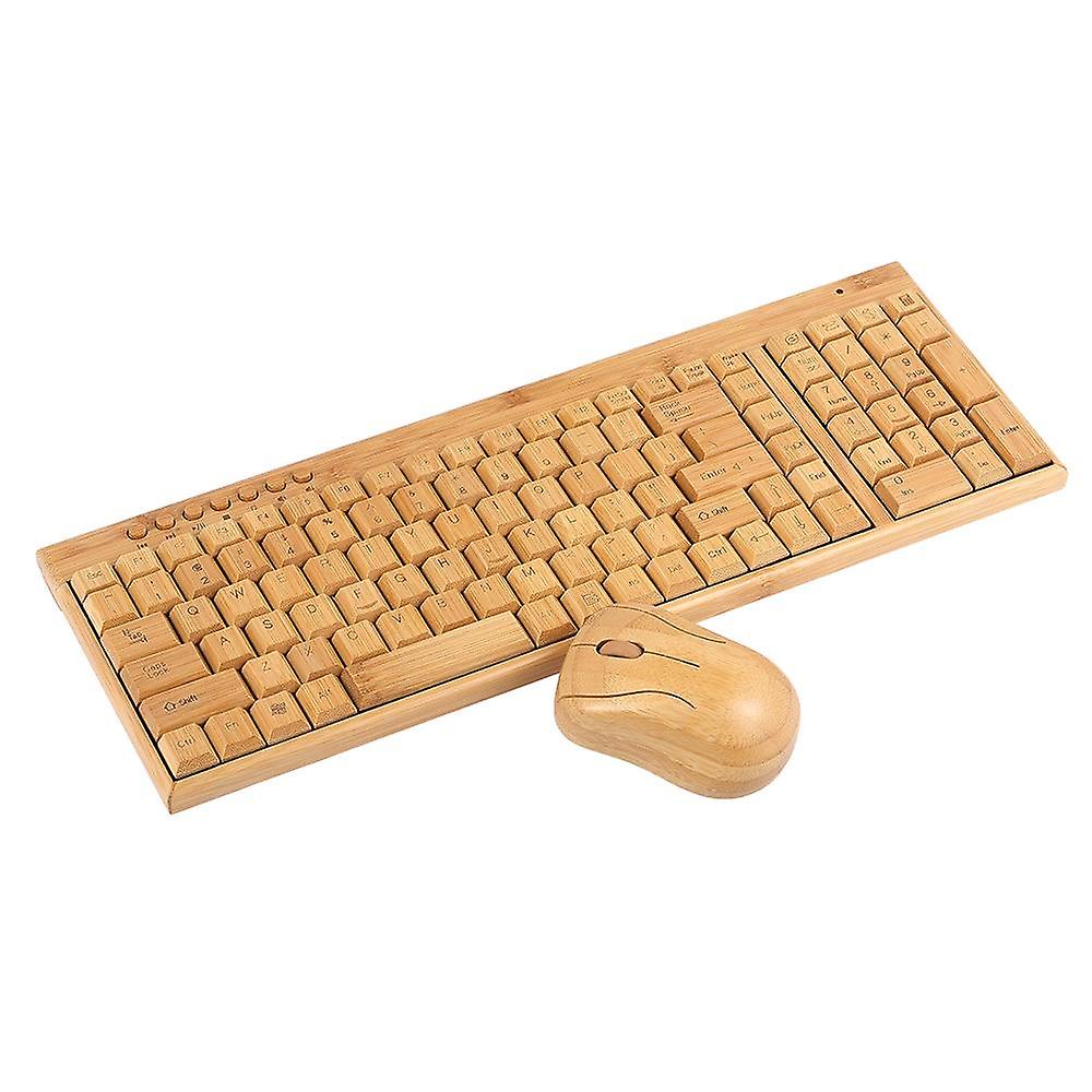 2.4G Wireless Bamboo PC Keyboard and Mouse Combo Computer Keyboard Handcrafted Natural Wooden Plug