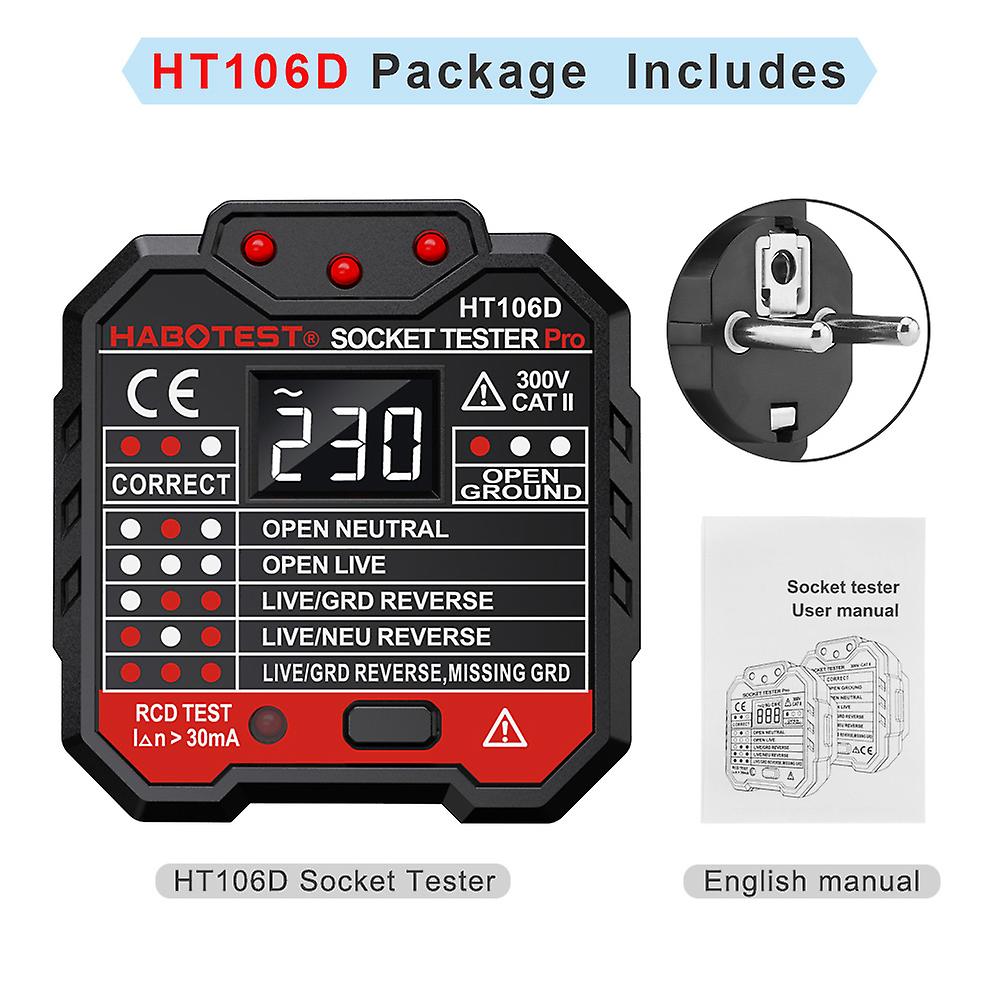 Habotest Ht106 Socket Tester Voltage Test Socket Detector Us Uk Eu Plug Ground Zero Line Plug Polarity Phase Check