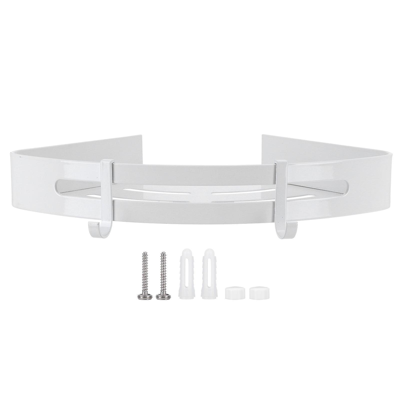 White Nordic Aluminium Bathroom Storage Shelf Corner Basket Space-Saving Single-Layer With Hooks Durable Rustproof Design For Bathrooms and Hotel