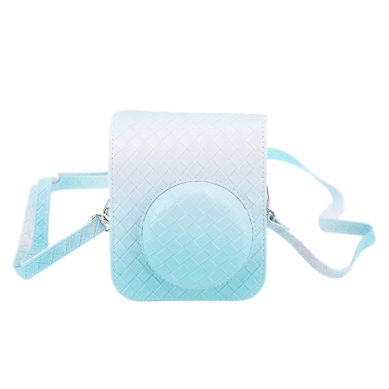 Instant Camera Bag PU Leather Soft Rainproof Protective Case with Shoulder Strap for Fujifilm Instax Mini 12, Blue