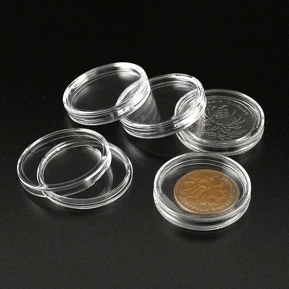 100Pcs 30mm Transparent Round Coin Cases Capsules Container Holder Storage Box