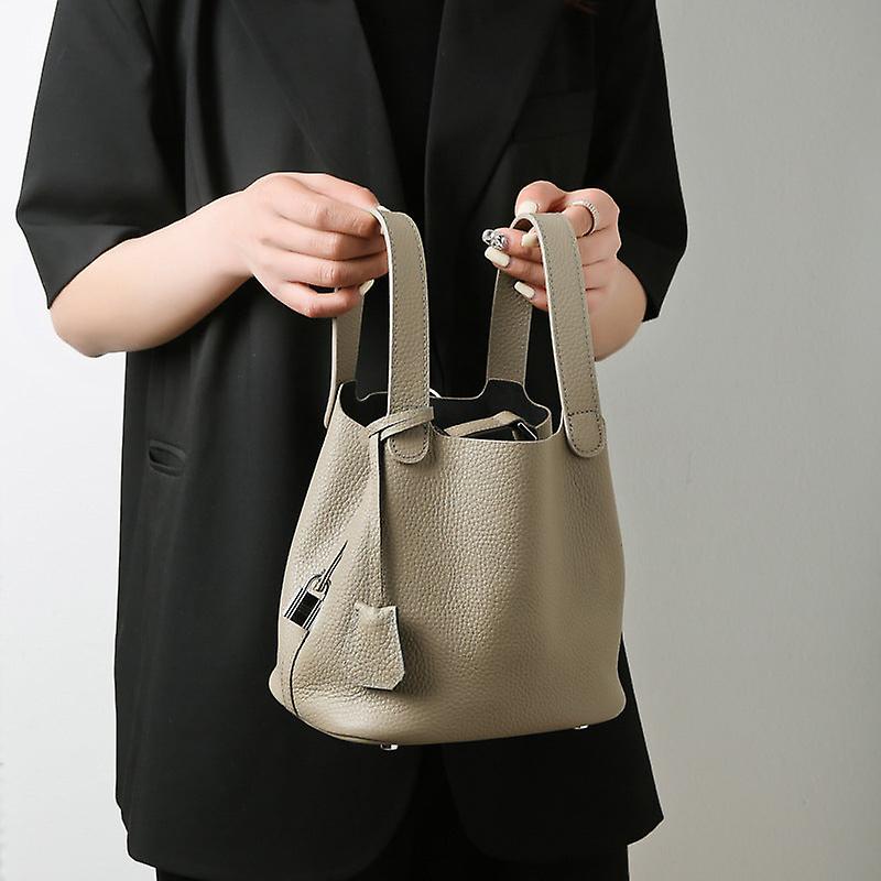 السيدات النساء السيدات حقيبة يد المحمولة سلة خضروات الجلود الأصلية لينة جلد البقر الليتشي نمط حقيبة دلو