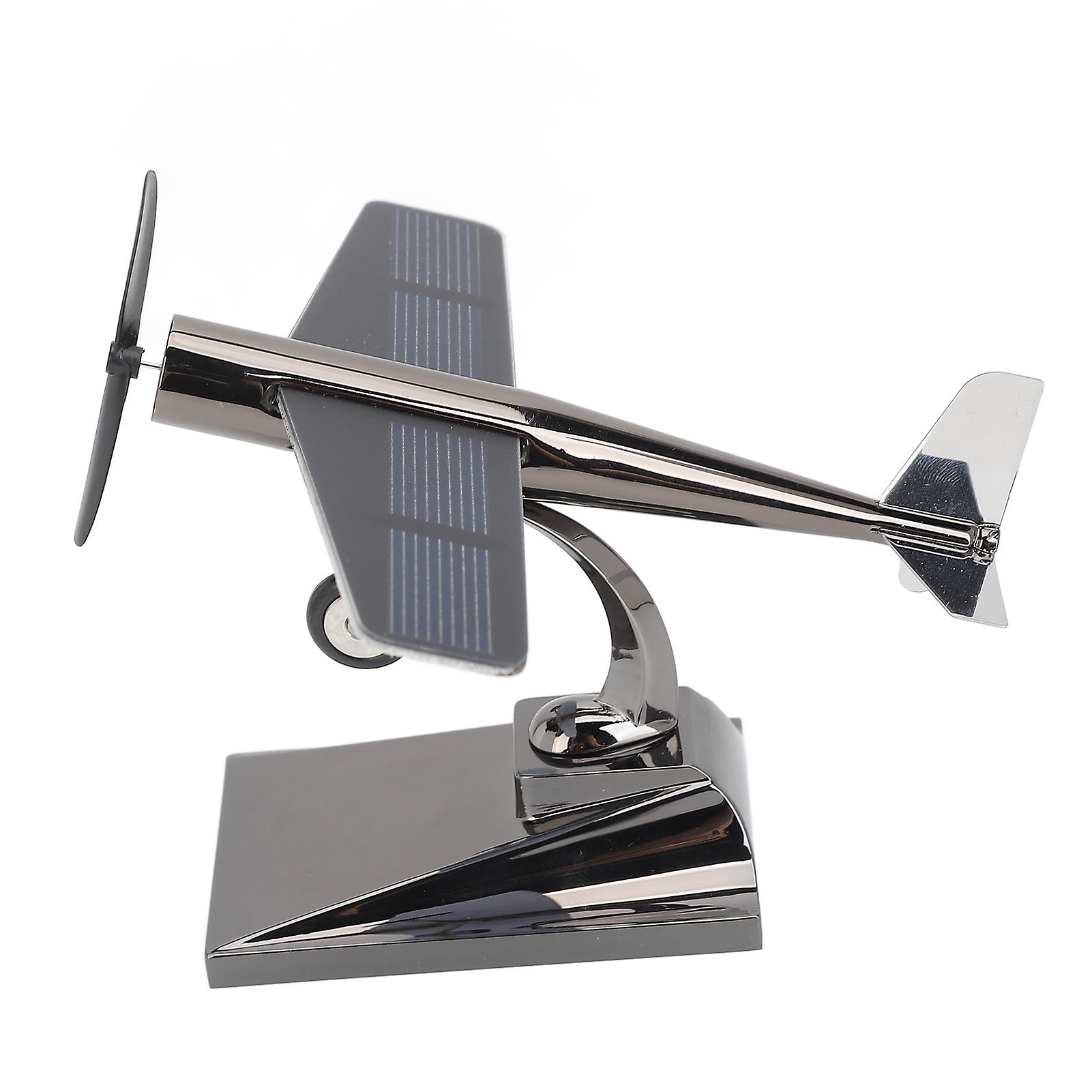 Solar Airplane Rotating Propellers Zinc Alloy Plastic Easy Assembly Solar Powered Aircraft for Car Tabletop Office