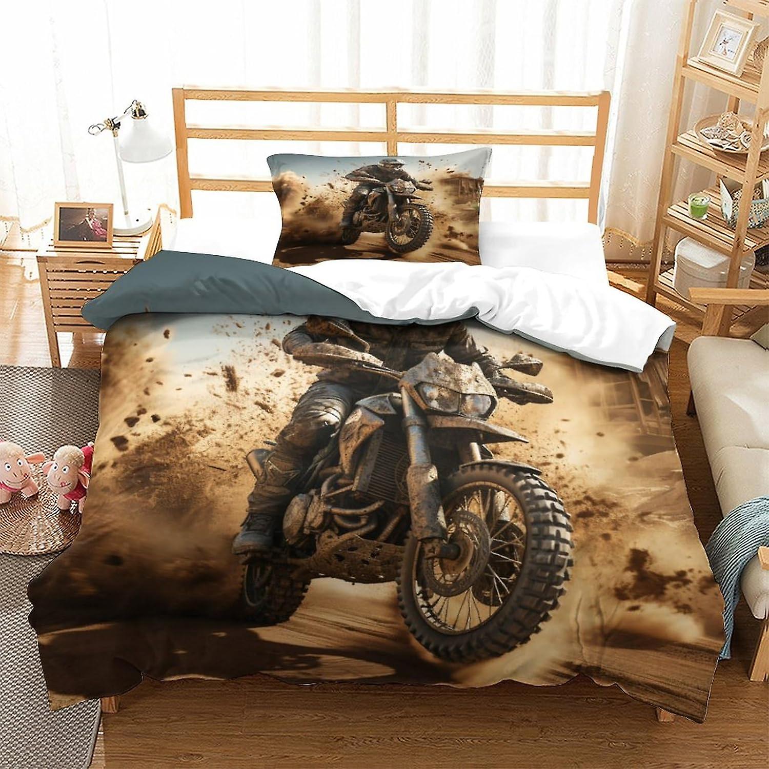 3D Printed Motorbikes Duvet Cover Set Bedding Sets Exploding Ultra Soft Microfiber Quilt Cover with Zipper Closure for Teens Adults 2-Piece Set Single