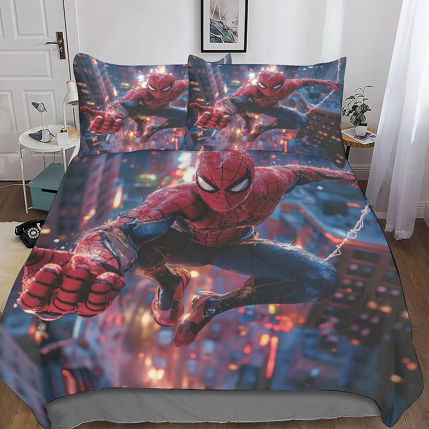 DSJackson Cool Spider Man Exclusive Bedding Sets with Hidden Zipper Closure - Luxurious 3-Piece Movies Duvet Cover Set with Striking 3D Print And Pill
