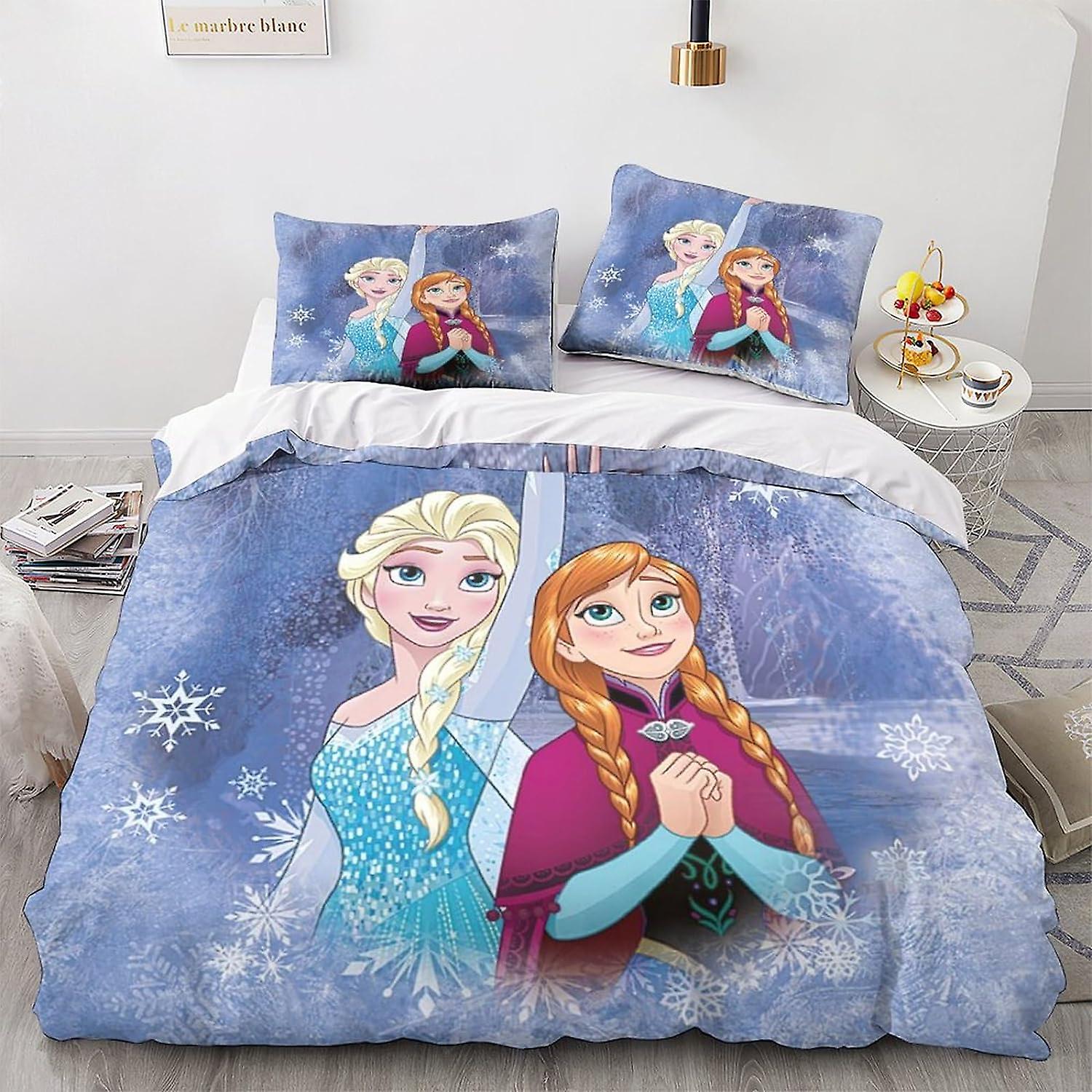 HOUKIG Frozen Duvet Cover Bedding for Kids Girls Boys Pattern Anime Characters Quilt Cover Bedspread 3 Piece Bold Color Duvet Cover Set for Single Bed