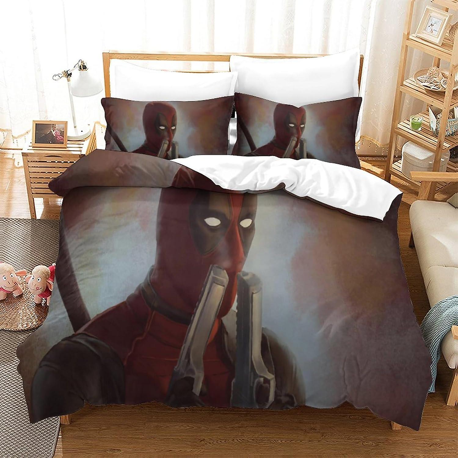 HOUKIG Deadpool 3D Materasso Imbottito, Materasso Imbottito In Microfibra, Set Da 3 Pezzi Con Cerniera E 2 Federe, Per Adolescenti E Adulti