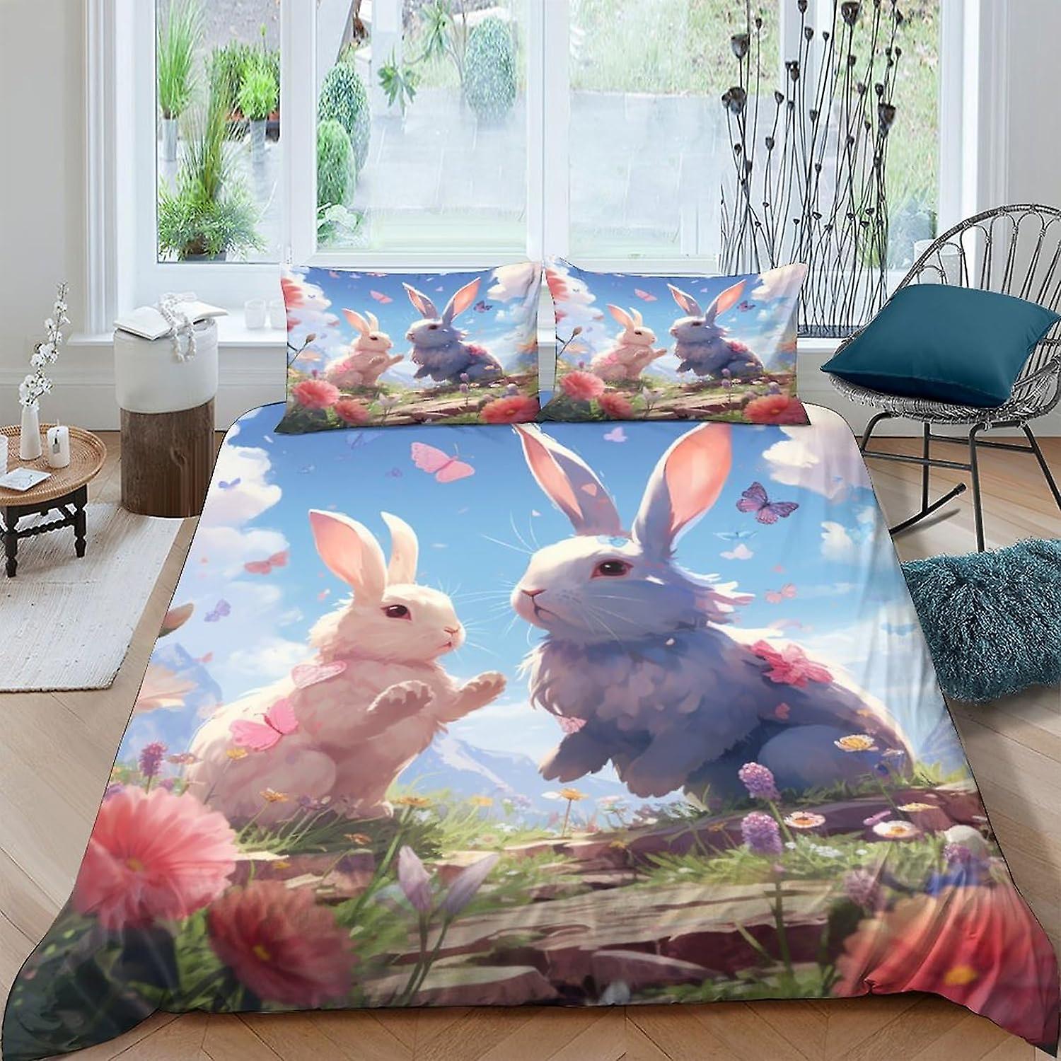 Ensemble de housse de couette de lapin à la mode Ensemble de housse de couette imprimé en 3D avec fermeture à glissière pour enfants garçons adolescents ensemble de 3 pièces en microfibre douce