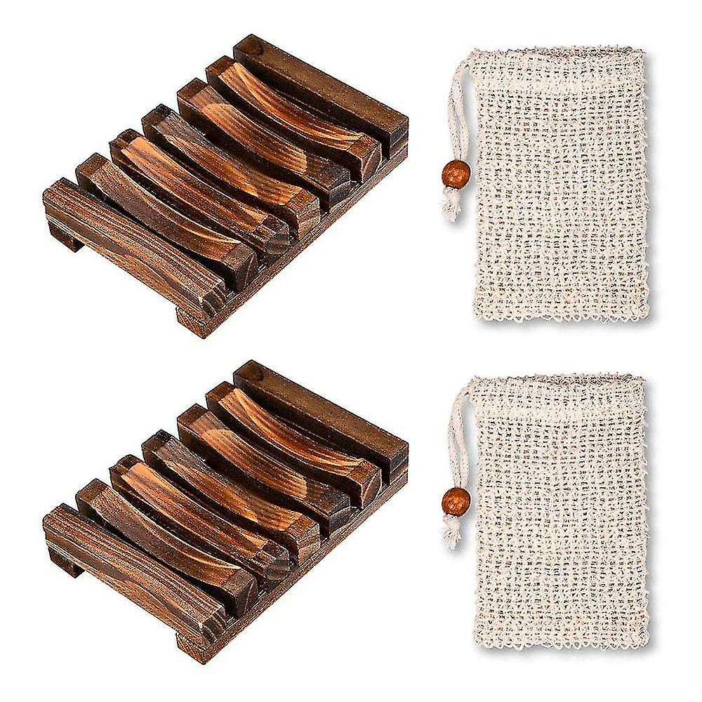 2ピースソープディッシュウッドシャワー、2ピースソープバッグ、天然竹石鹸ボックス、C付きオーガニックソープバッグ