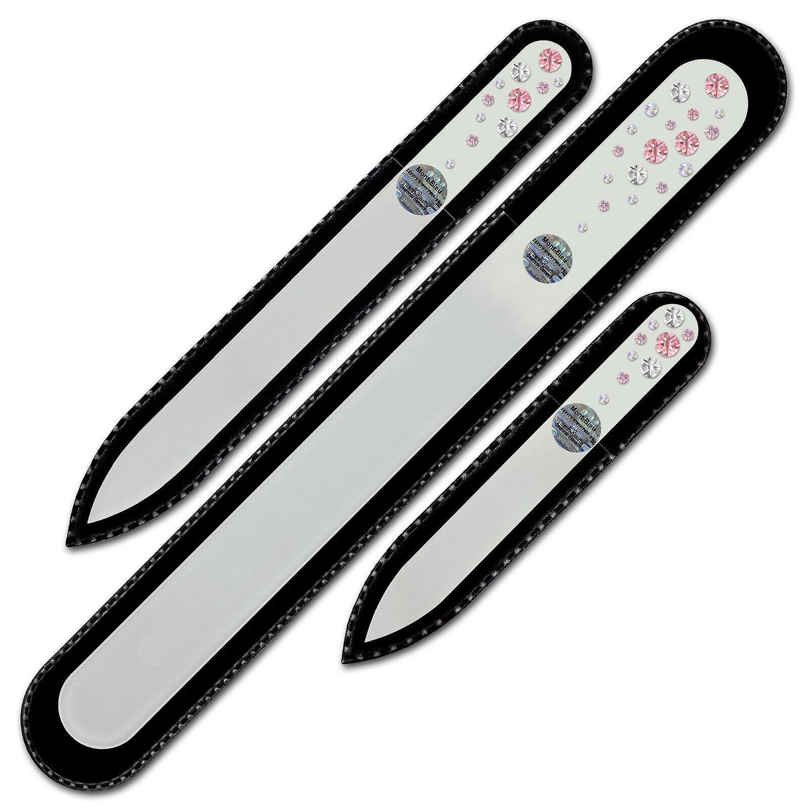 Set of 3 White Crystal Nail Files with crystals WW-BMS - Light Rose - Crystal