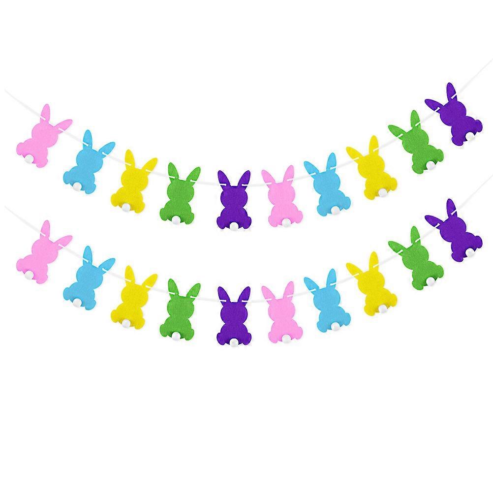 2pcs Easter Themed Hanging Flags Bunny Banners Easter Party Bunting Decors