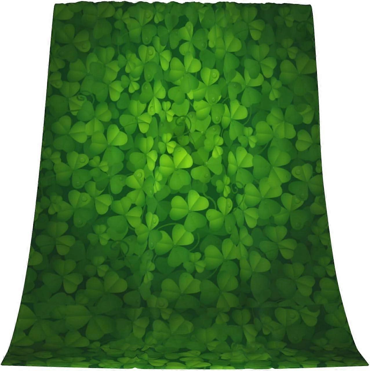 عيد القديس باتريك مهرجان بطانية الصوف الخضر من أيرلندا البرسيم شامروكس تصميم رمي بطانية خفيفة الوزن مريحة للأريكة، أريكة، سرير 30 "× 40" ش.