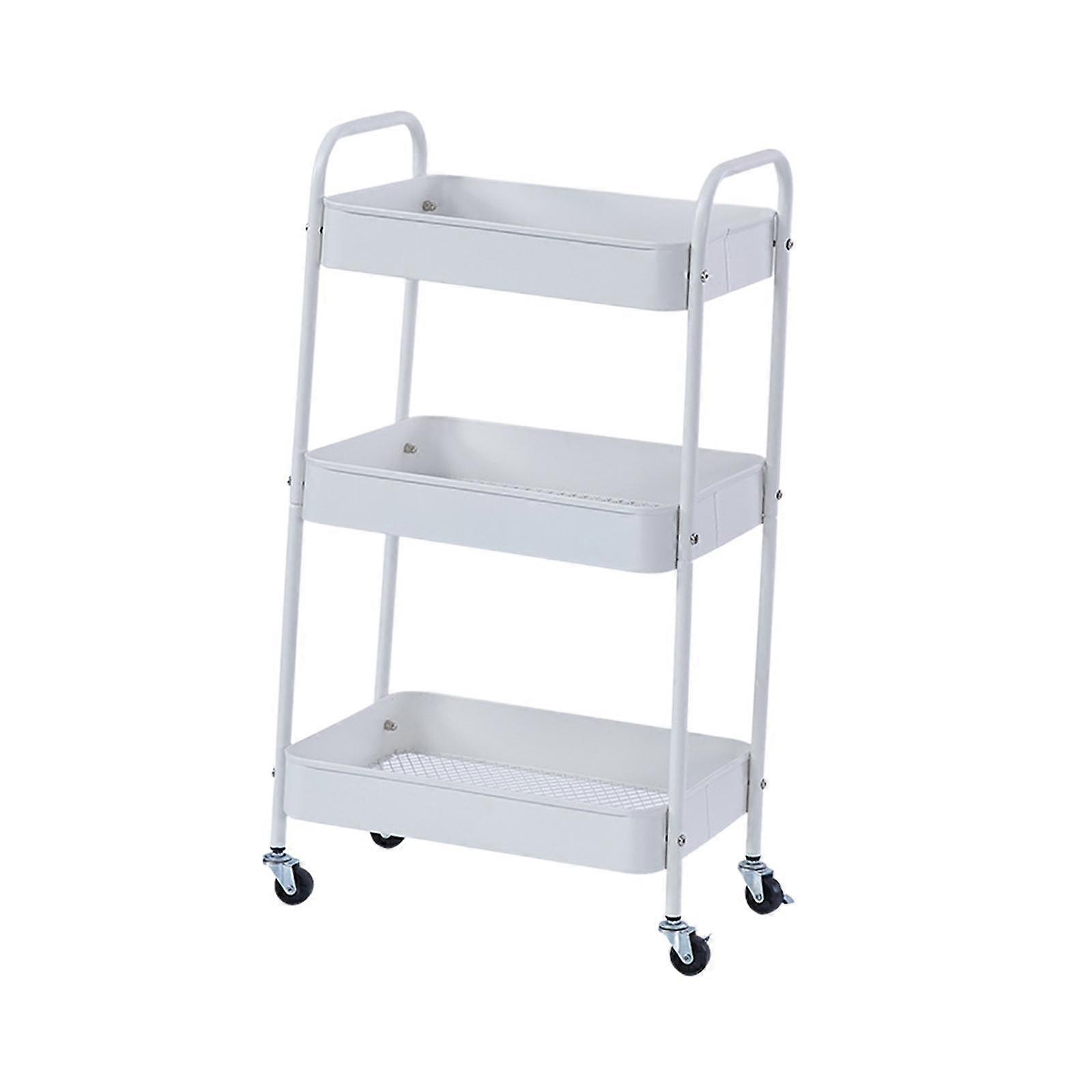 Bathroom Rolling Trolley with Wheels Unit Organizer Cart for Bedroom Kitchen White