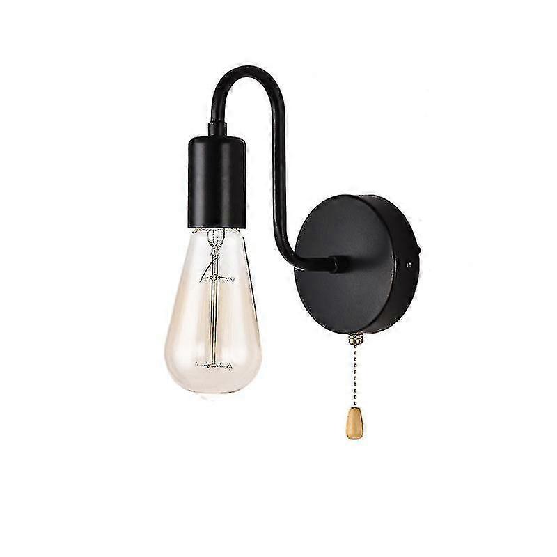 E27 Black Vintage Wall Lamp Light With Pull Cord Switch