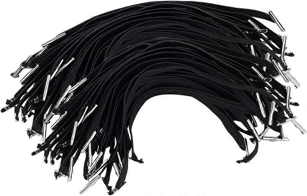 120pcs Black Elastic Barbed Cord Flat Elastic Cord with Metal Barbs 6.4'' Nylon Stretchy Cords Stretch Loop Band for Party Hat Menus Badges Signs Book