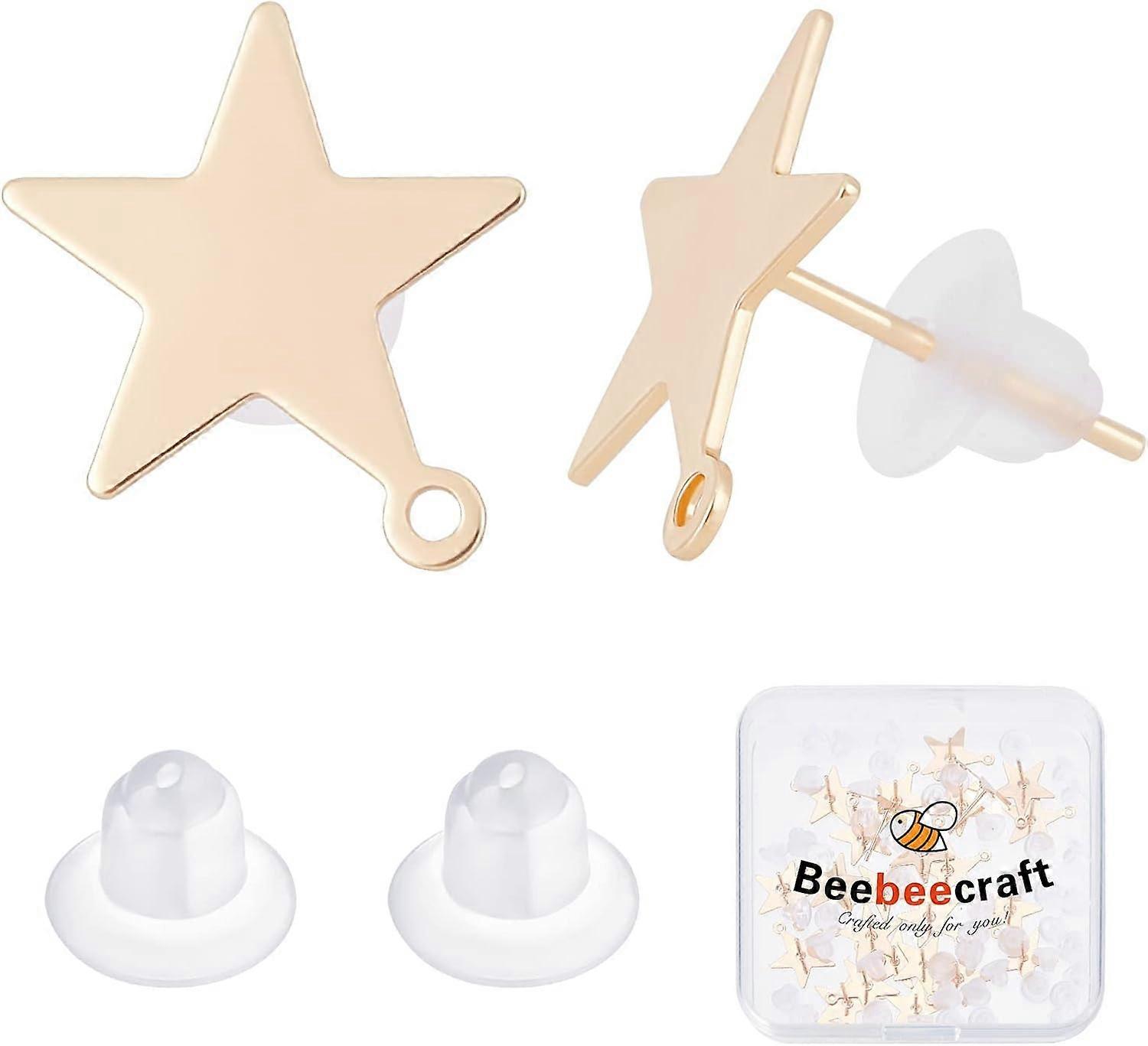 30Pcs 18K Gold Plated Earring Findings with Loop Star Earring Posts with 50Pcs Clear Earring Backs