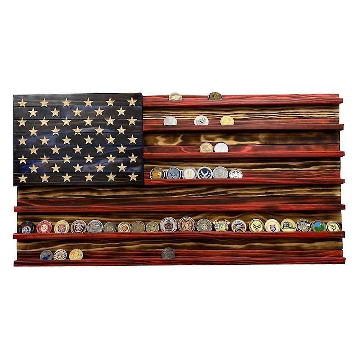 Solid Wood Wall Mounted Holder Display with Vintage American Flag