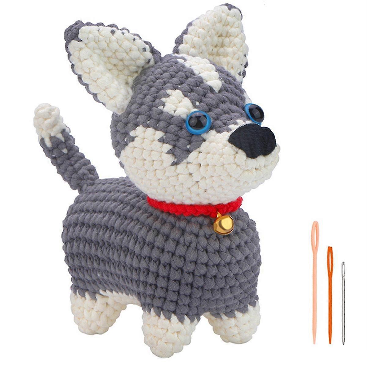 Crochet Kit DIY Husky Crochet Kit with Knitting Yarn Needles Plush Doll Easy for Beginner Includes