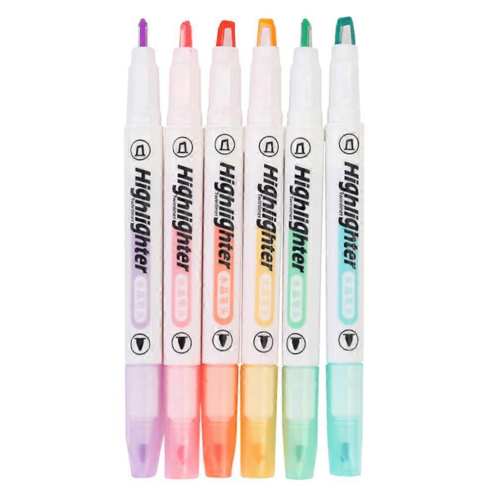 6Pcs Clear View Double Ended Marker Pen Chisel Tip and Fine Tip Highlighter Pens