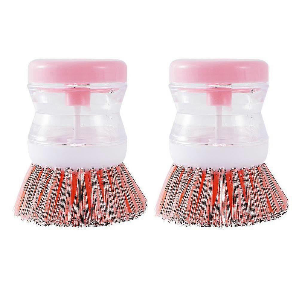 2pcs Dish Brush With Soap Dispenser Soap Dispensing Brush-pink