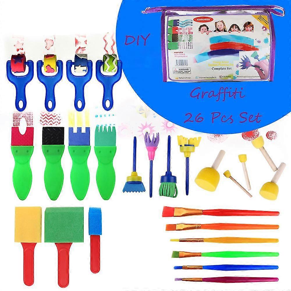 26 PCS Set Kids Early Learning Sponge Painting DIY Graffit Brushes Set 242945