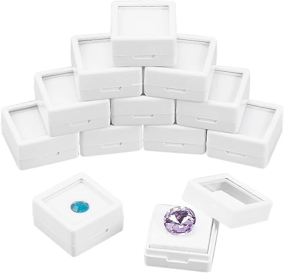 12 Pcs Gemstone Display Boxes 1.2x1.2x0.6 Inch White Plastic Square Jewelry Display Container Diamond Storage Box with Clear Lids and Sponge for Bare