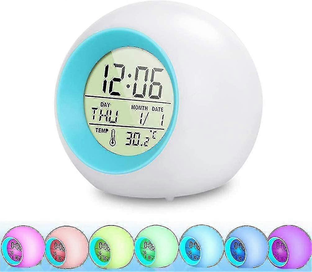 Alarm Clock Children, 7 Color Changing Light Alarm Clock Led For Children, 6 Ring Tones, One-tap Control, Internal Display, Time, Week