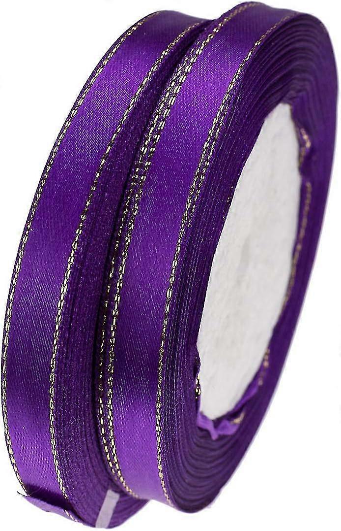 50 Yards 3/8 Inch Wide Single-face Satin Ribbon with Gold Edges for Gift Wrapping, Floral Design and Craft,25 Yards/roll x 2 Rolls - q37/YY