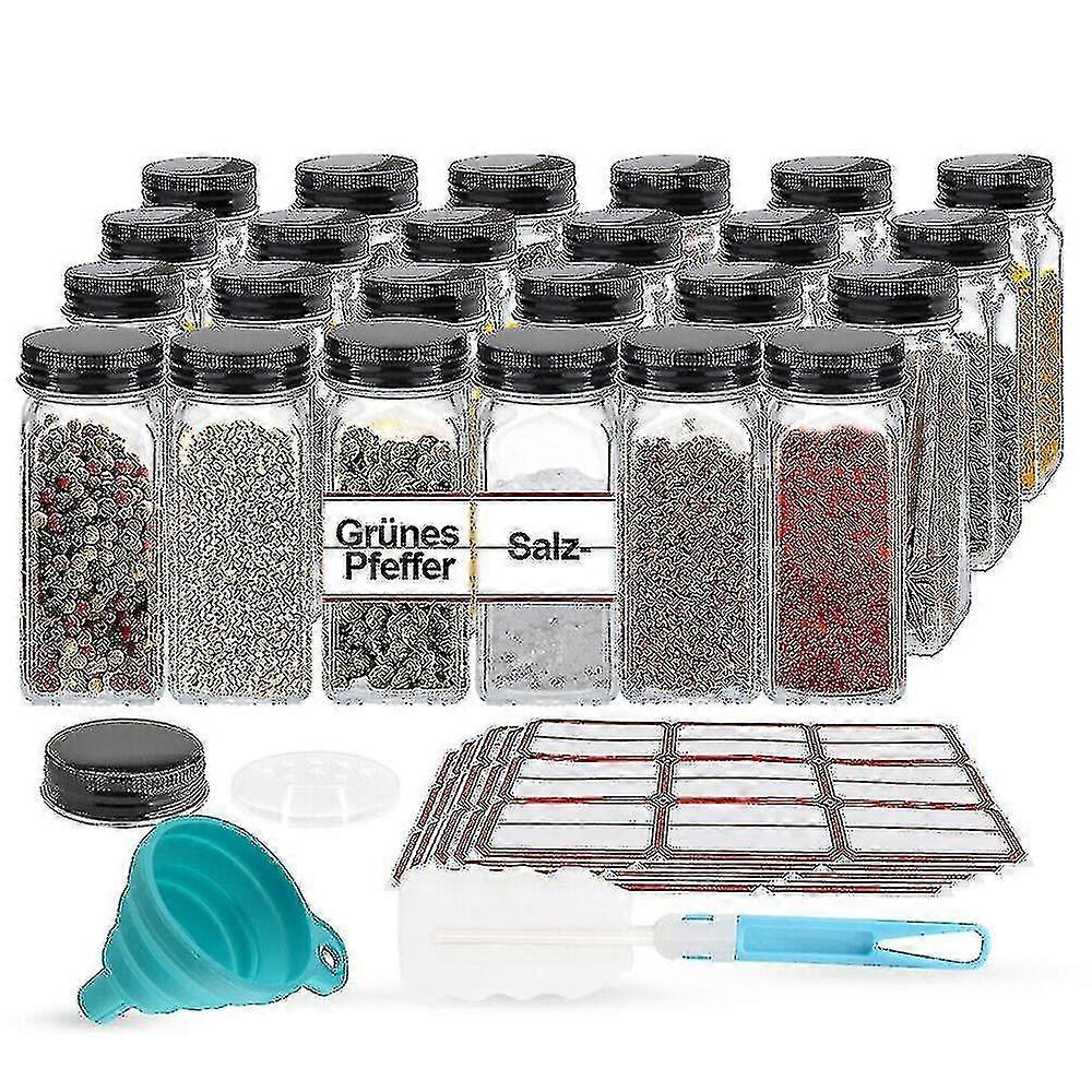 24pcs Spice Jars Set With Shaker Insert Glass Spice Jars Square Storage W/lid 120ml