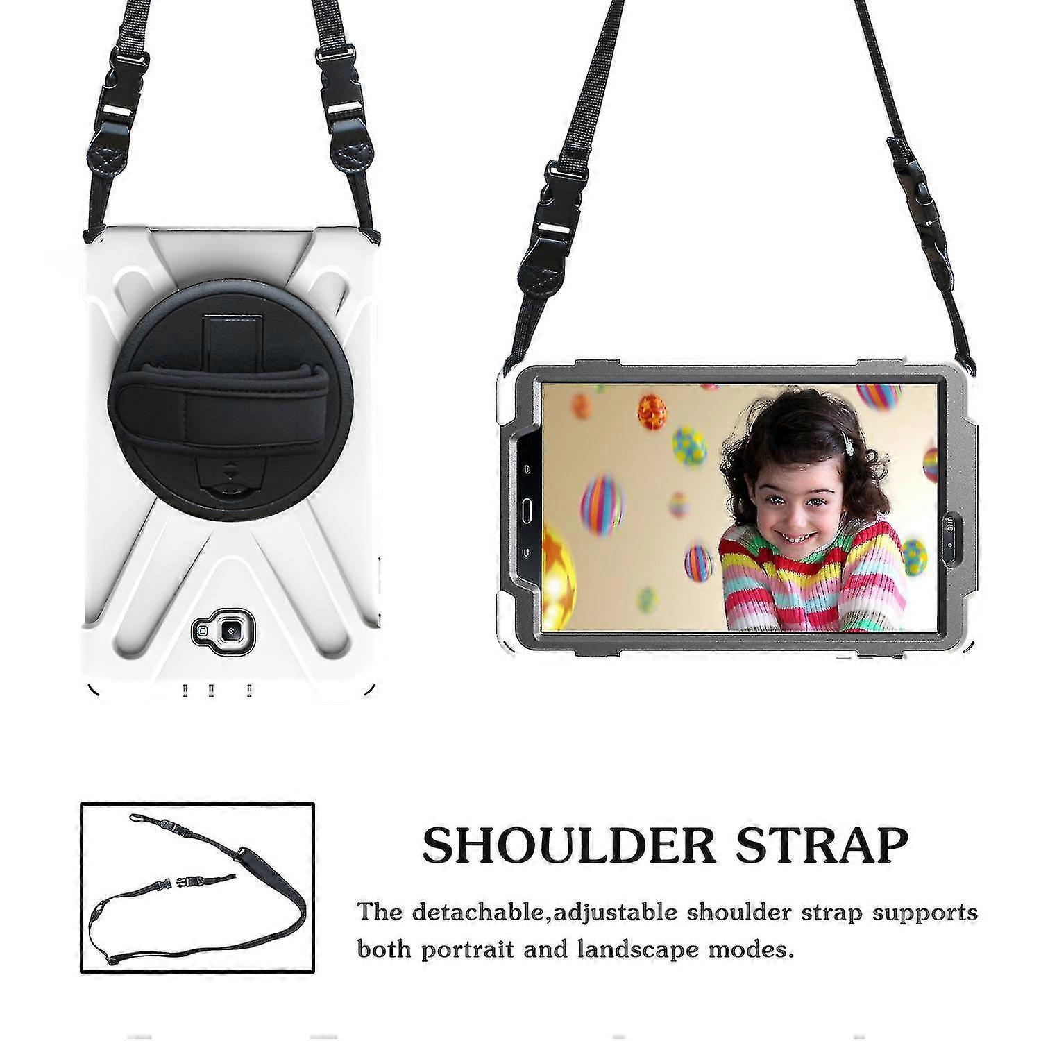 360-degree Rotating Bracket Hand Strap + Shoulder Strap, Tablet Protective Cover Tab A 10.1 T580, Tab A 10.1 T585 Version Protective Shell, Full Body