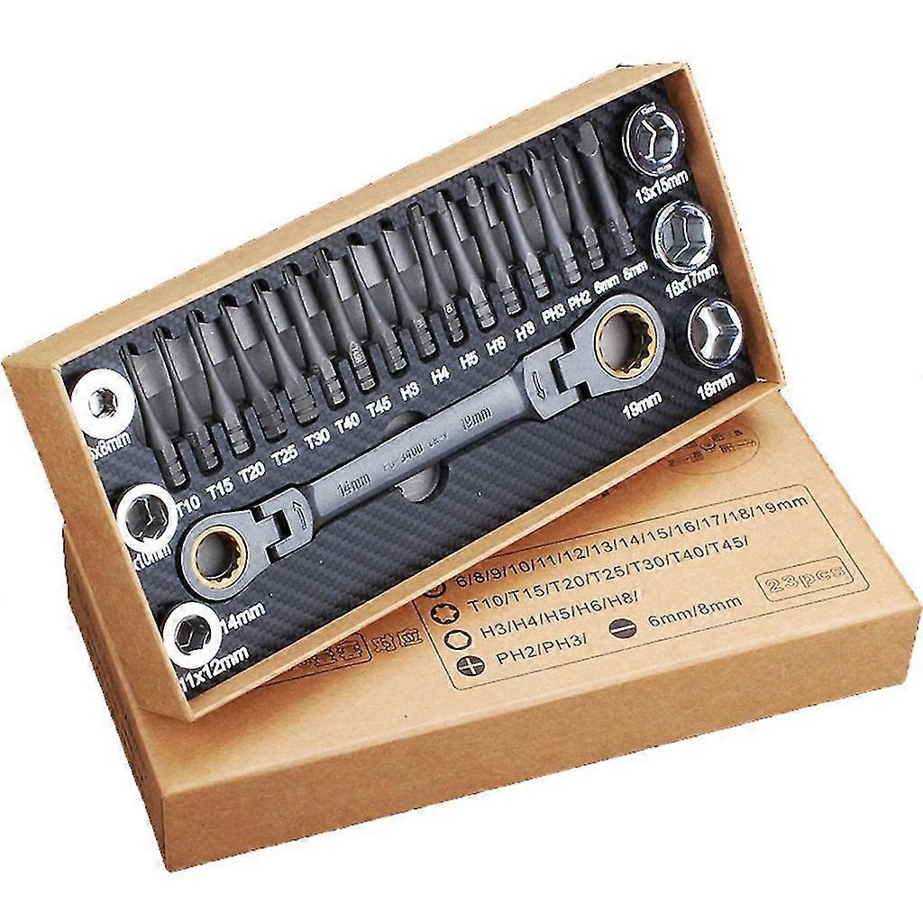 Flexible-head Ratchet Wrench Socket Kit And 16 Screwdriver Bits Auto Repairing-YNP