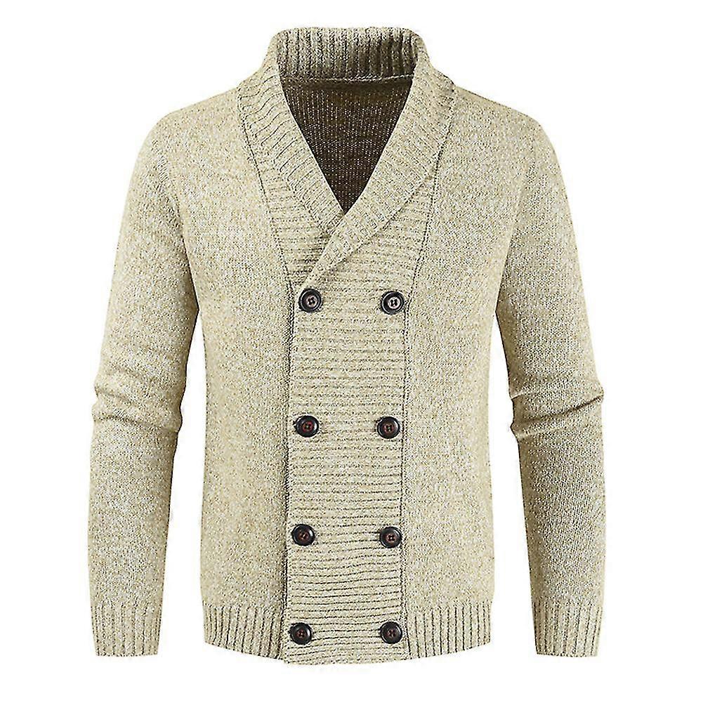 VAWAN Men's Casual Double Breasted Solid Color Knit Jacket