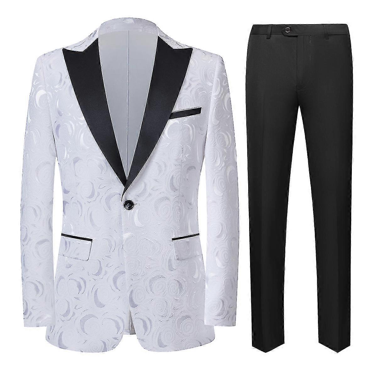 VAWAN Męski 2-częściowy haft ślubny Darkstripe Peaked Lapel One Button Slim Fit Marynarka i spodnie