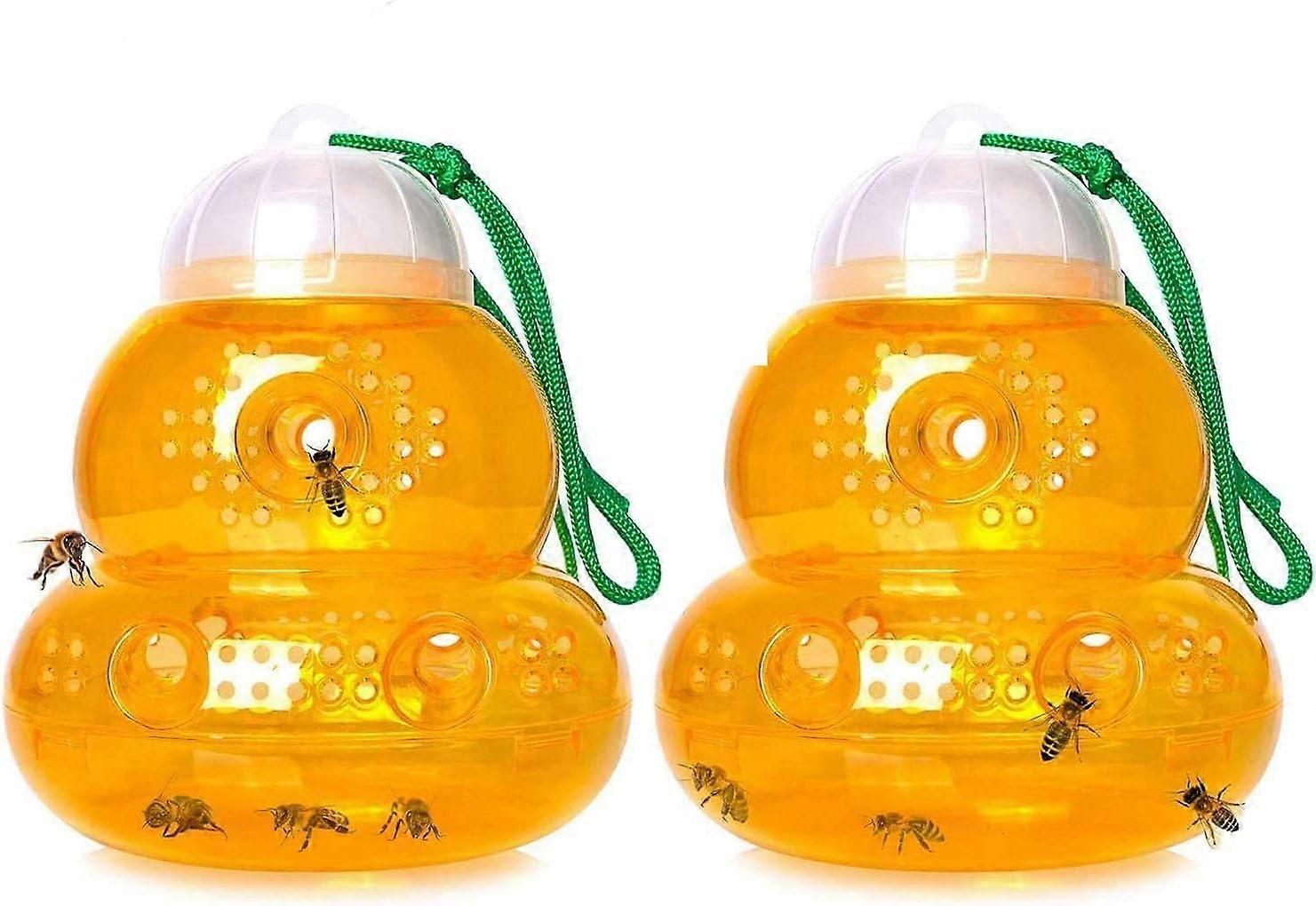 Outdoor Wasp Trap, Set of 2, Bees, Random Rope Color No Bait, Hang and Install, Hornet Catcher, Orange