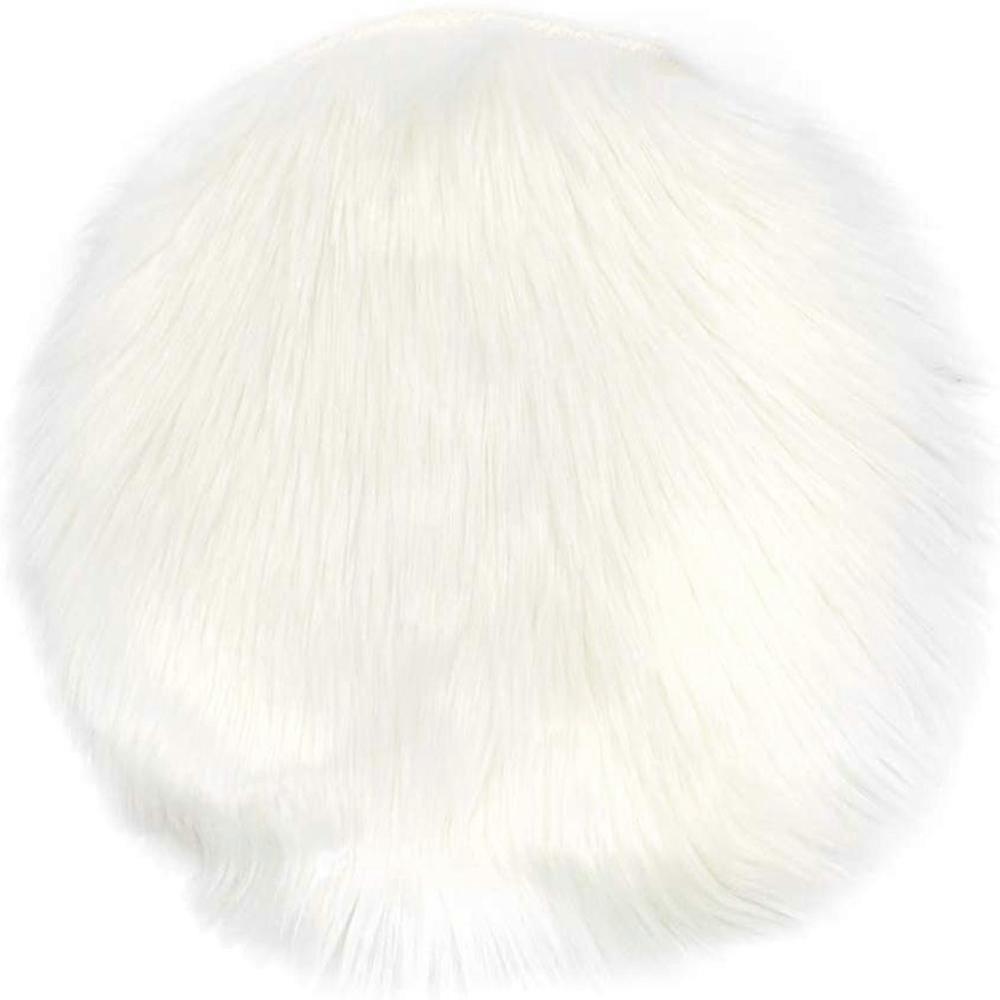 寝室、14 "x 14"、白のための新しいプレミアムソフトラウンドフェイクファーシープスキンシートクッションチェアカバーぬいぐるみエリアラグ