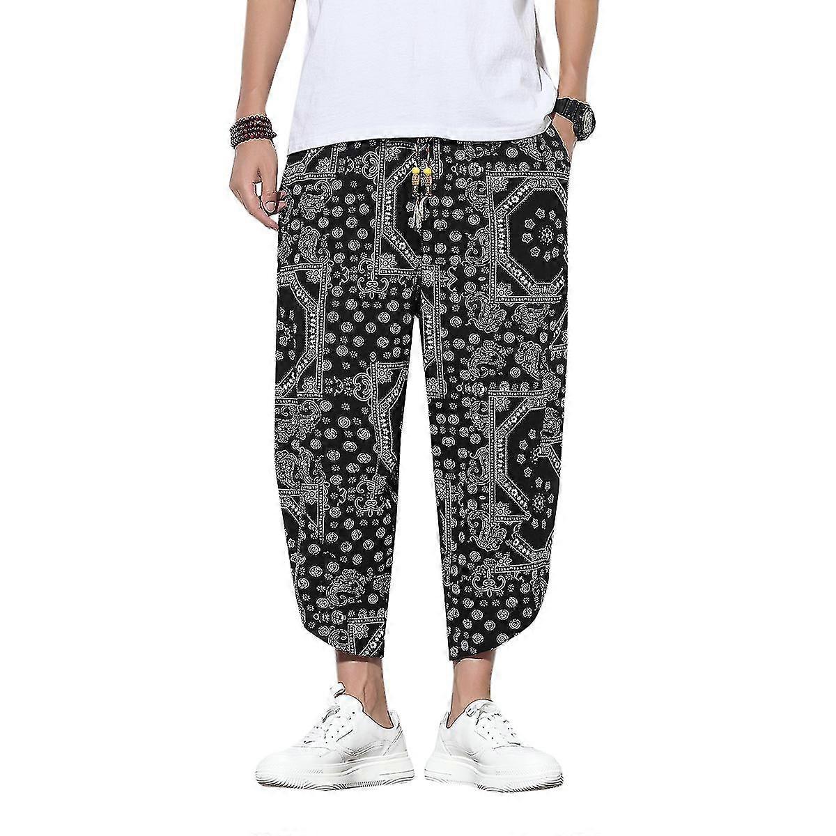 Men'S Printed Casual Stretch Waist Drawstring Harem Pants