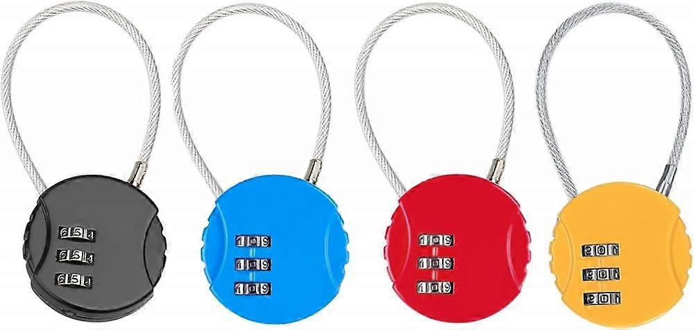4 Pcs Code Padlock, Padlock with Resettable 3-Digit Combination, Combination Lock Small Cable Code Padlock for Suitcase Travel Bag Locker (Black, Red,