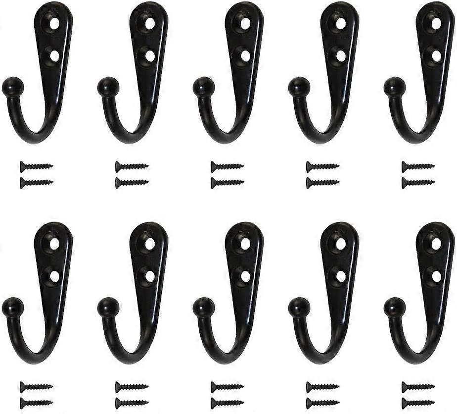 10pcs Single Hooks Black Wall Hooks Black Coat Rack Equipped with Mounting Screws