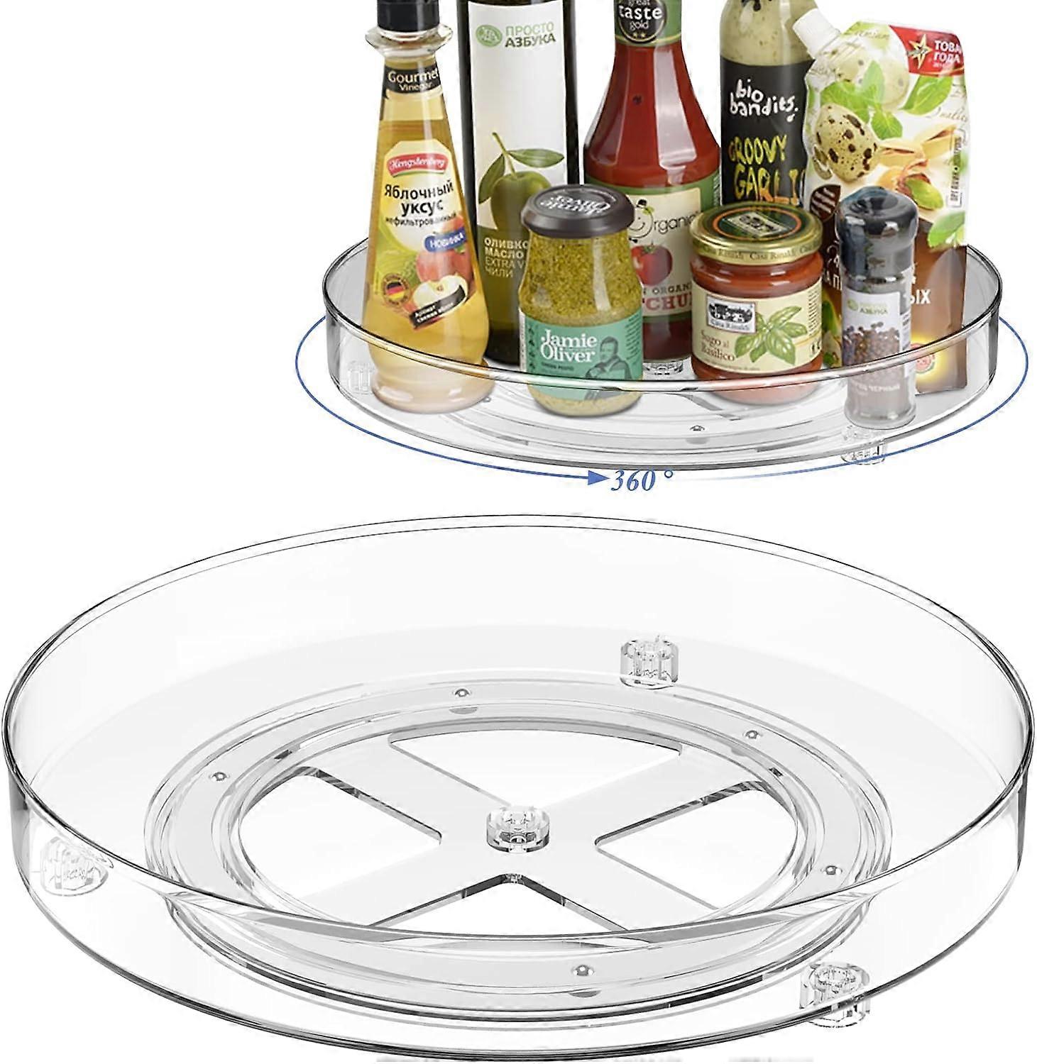 1 Pack(27*4.3cm), Rotatable Spice Rack Fridge, Clear Cupboard Condiment Spinning Tray