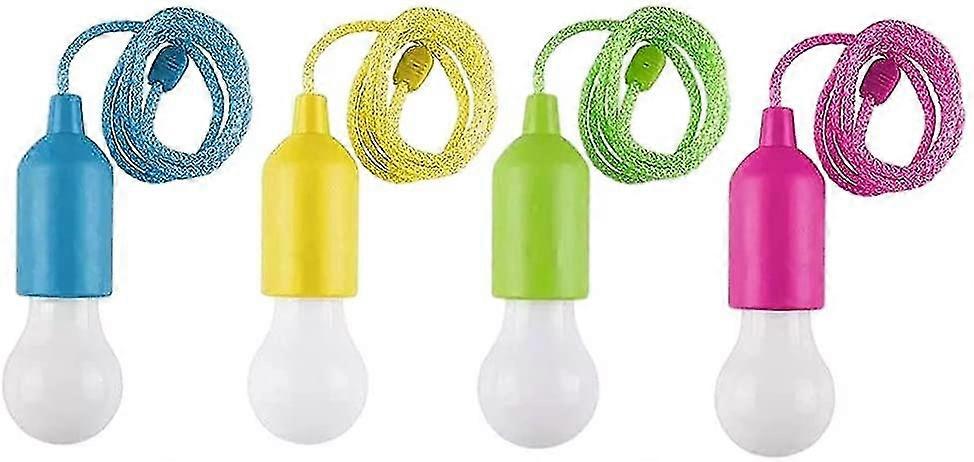 4 Pack,led Pull Cord Light Bulb,haning String Light,portable Hanging Battery Operated Camping Lamp