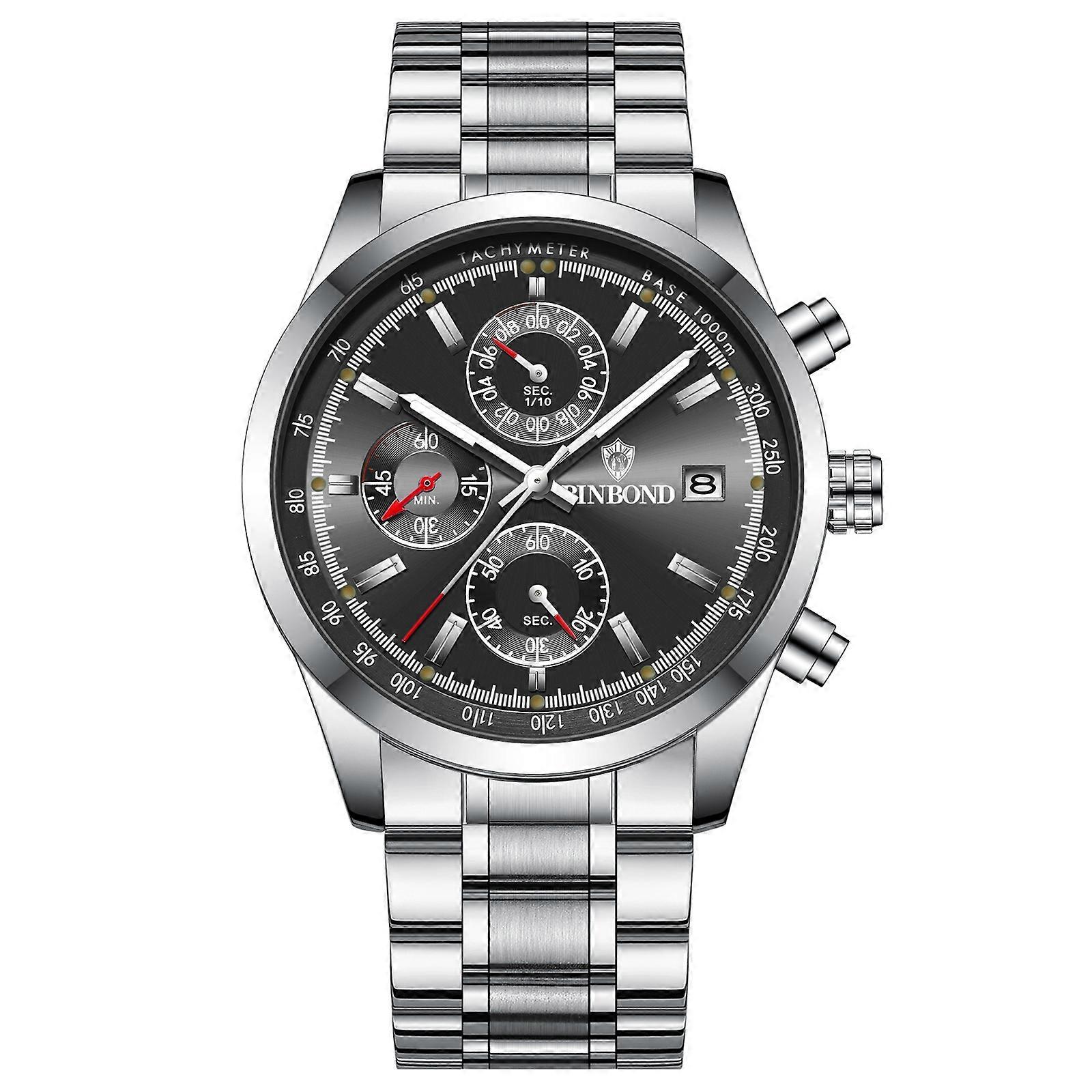 BINBOND B6022 Quartz Watch White Steel-Black