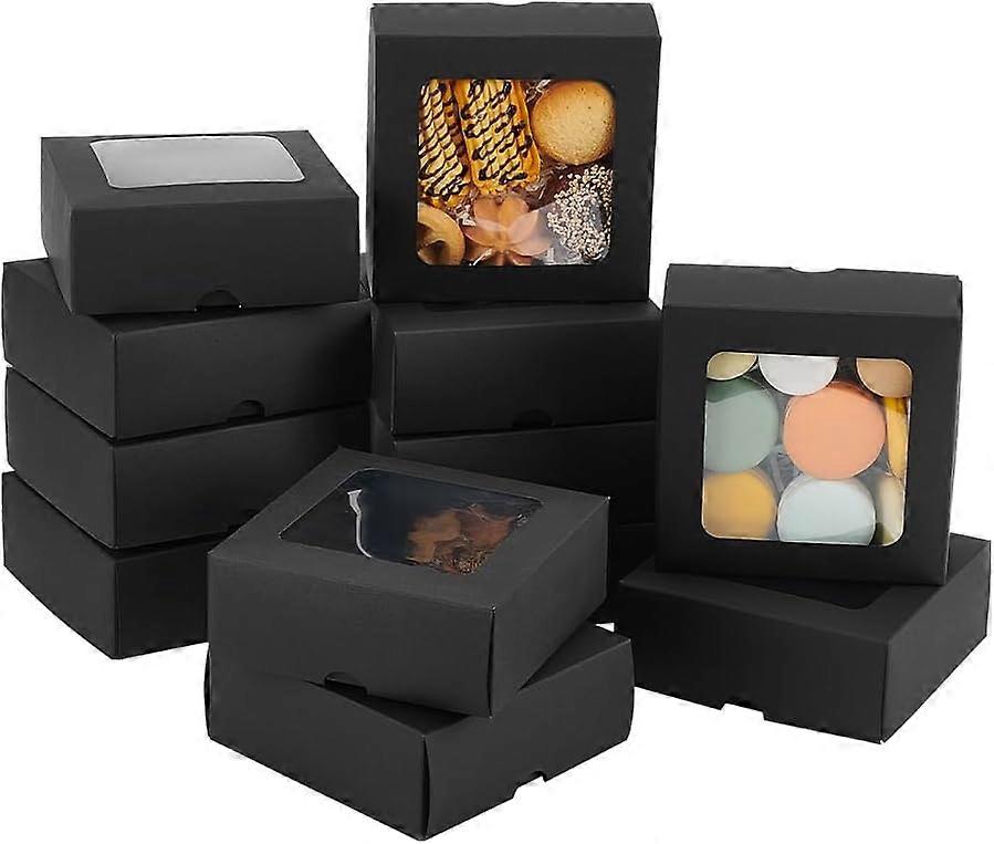 10 Pcs Square Gift Box with Window 5.11x5.11x1.96 Inch Gift Packaging Case Foldable Paper Boxes Cookie Boxes Bakery Boxes for Wedding Party Supplies T