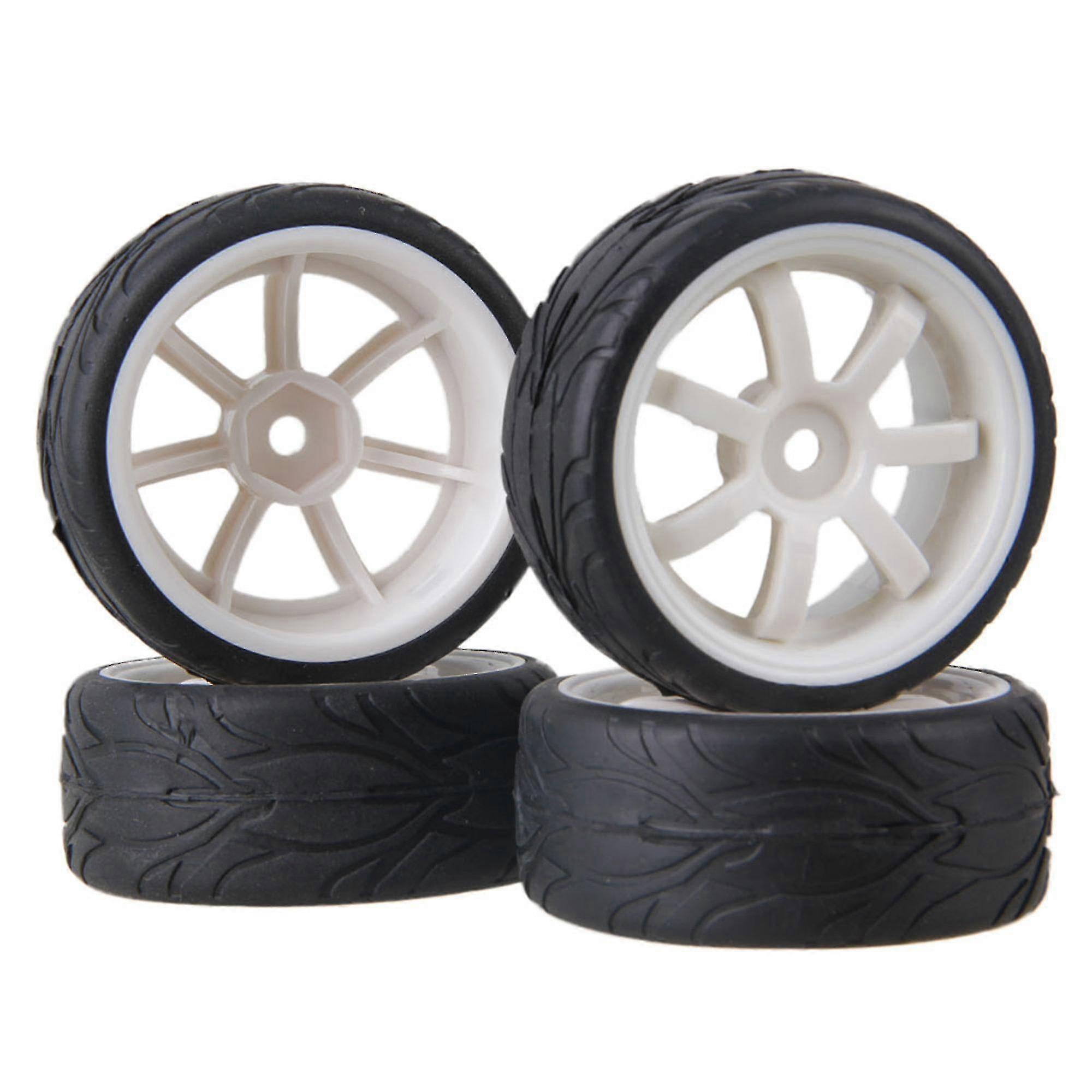 4 Sets White Plastic 7-spoke Wheel Rim Fish Scale Tyre For Rc1:10 On-road Car
