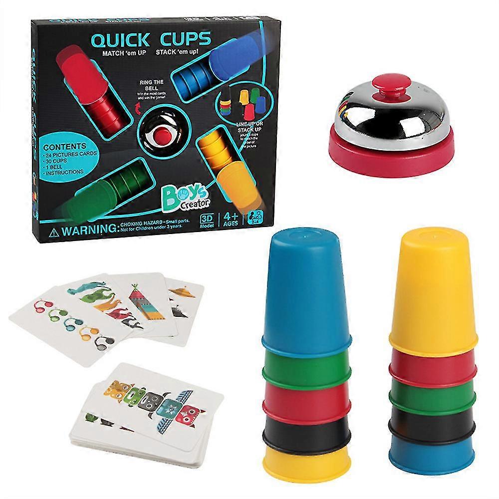 Quick Cups Games For Kids Intellectual Flying Stack Cups Puzzle Interactive Game With 24 Picture Cards, 30 Cups