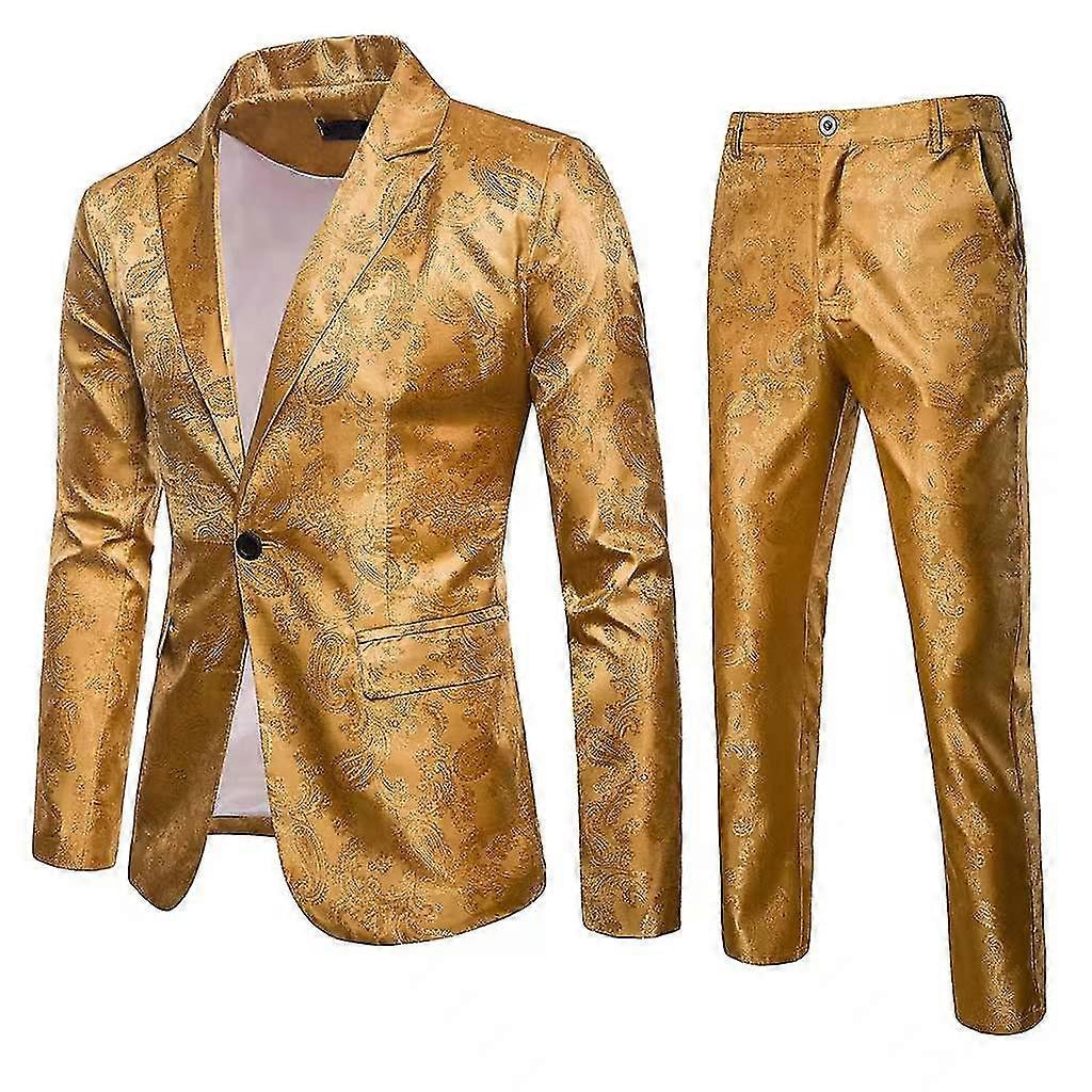 Fashion Men's Lapel Cashew Flower Printed One Button Two-piece Suit
