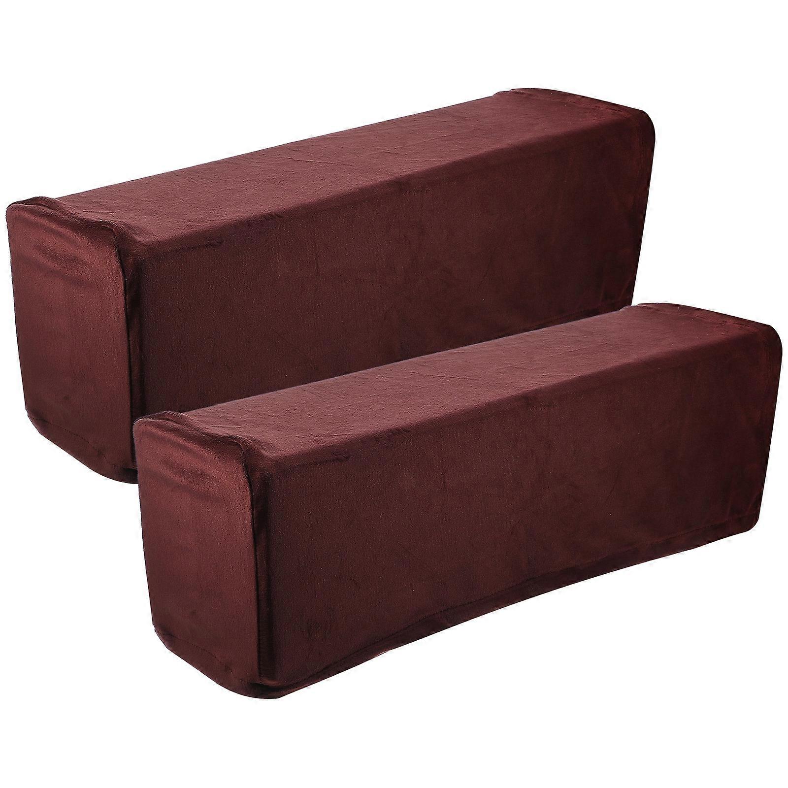 2Pcs Universal Sofa Armrest Cover Elastic Armrest Protector Solid Color Armrest Protective Cloth Coffee
