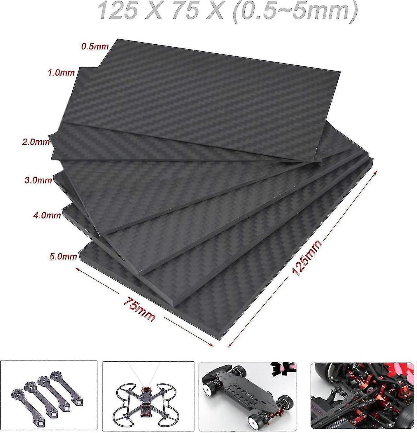 125x75 ملم 0.5 مم / 1.0 مم / 2.0 مم / 3.0 مم ورقة لوحة نسج الكربون 3K ، أسود ، 125x75x2mm